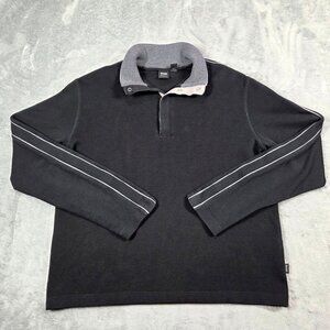 Boss Hugo Boss Sweater Mens Large Black Piceno 1/4 Snap  Henley Pullover Preppy